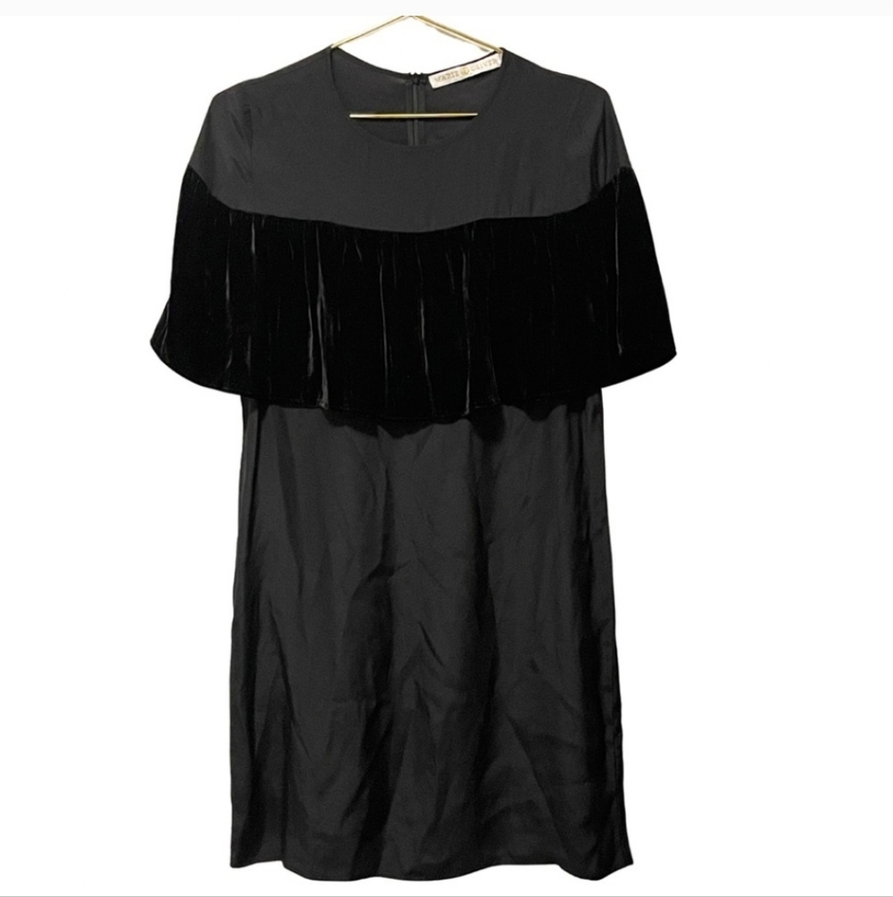 Marie Oliver Black Silk Velvet Cape Charlotte Midi Dress